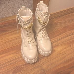 Cream chained detail combat boots pre loved